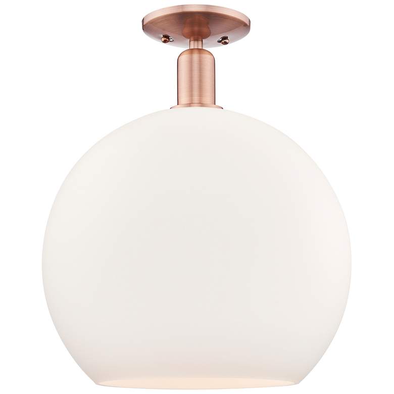 Image 1 Arcadia Athens 14"W Copper Semi.Flush Mount With Matte White Shade