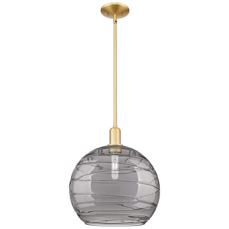 Image 1 Arcadia Athens 14"W Gold Stem Pendant w/ Light Smoke Deco Swirl Shade
