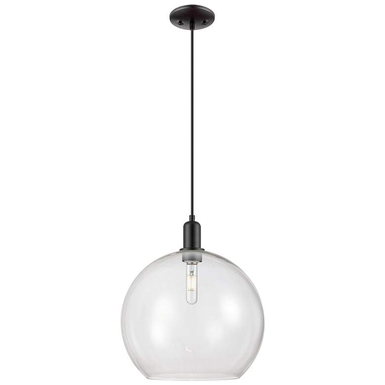 Image 1 Arcadia Athens 14"W Matte Black Cord Hung Mini Pendant w/ Clear Shade