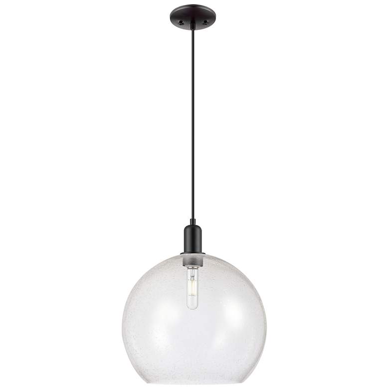 Image 1 Arcadia Athens 14"W Matte Black Cord Hung Mini Pendant w/ Seedy Shade