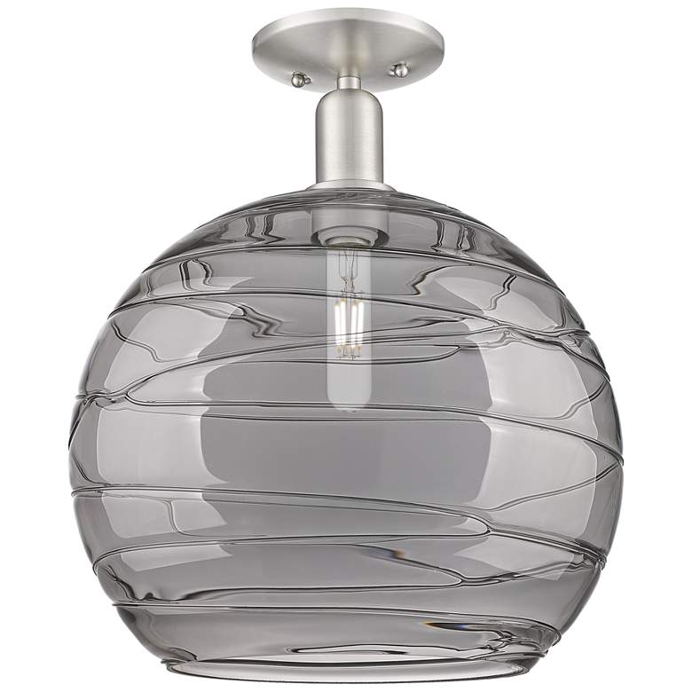 Image 1 Arcadia Athens 14"W Nickel Semi-Flush w/ Light Smoke Deco Swirl Shade