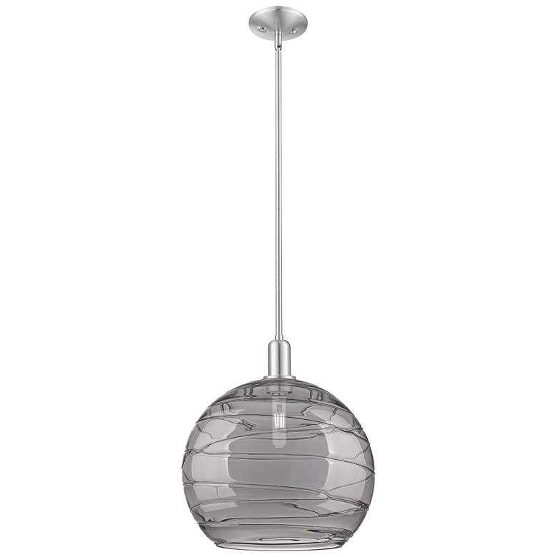 Image 1 Arcadia Athens 14"W Nickel Stem Pendant w/ Light Smoke Deco Shade