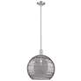 1_Arcadia Athens 14"W Nickel Stem Pendant w/ Light Smoke Deco Shade