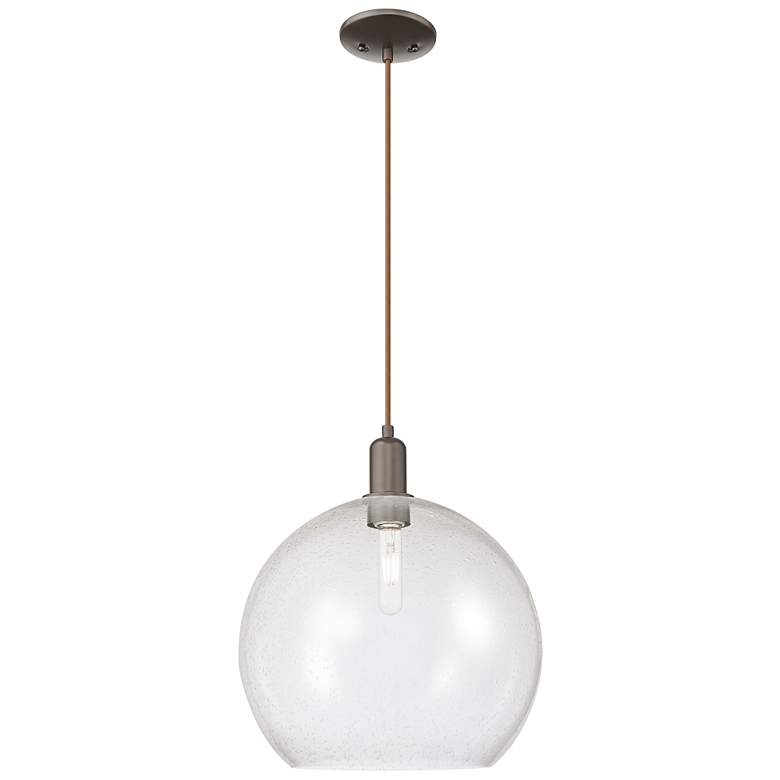 Image 1 Arcadia Athens 14"W Oiled Bronze Cord Hung Mini Pendant w/ Seedy Shade