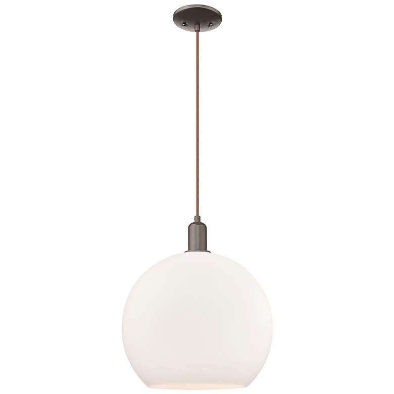 Image 1 Arcadia Athens 14"W Oiled Bronze Cord Pendant w/ Matte White Shade