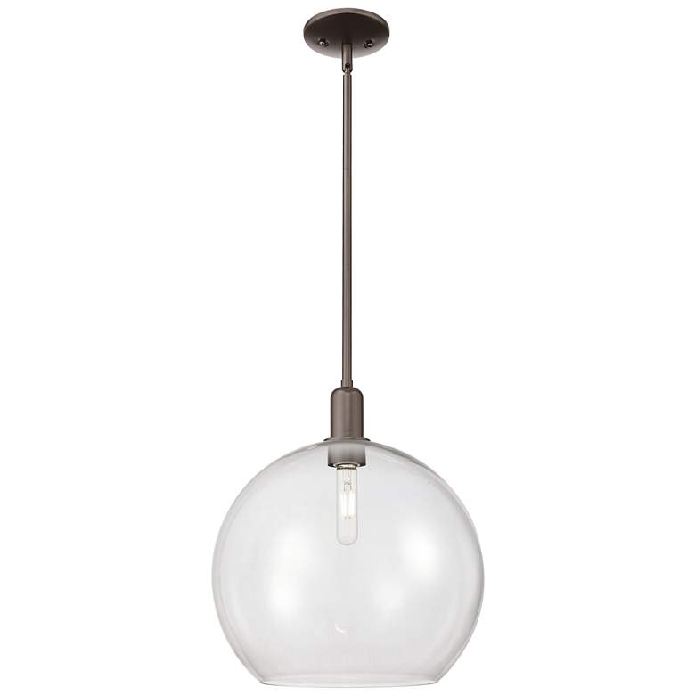 Image 1 Arcadia Athens 14"W Oiled Bronze Stem Hung Mini Pendant w/ Clear Shade