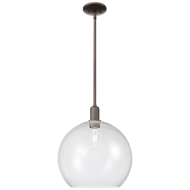 Image 1 Arcadia Athens 14"W Oiled Bronze Stem Hung Mini Pendant w/ Seedy Shade