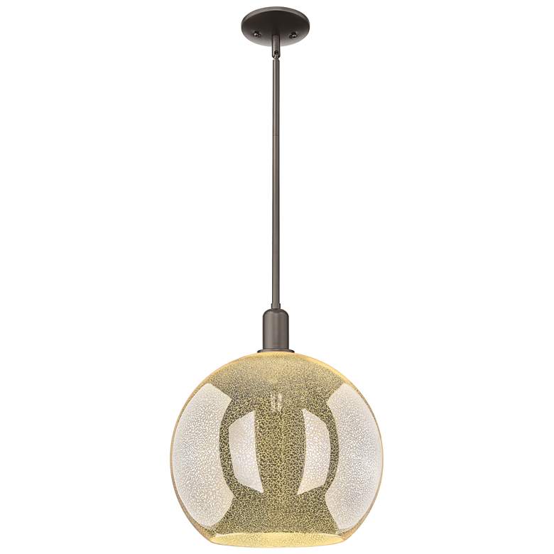 Image 1 Arcadia Athens 14"W Oiled Bronze Stem Mini Pendant w/ Mercury Shade
