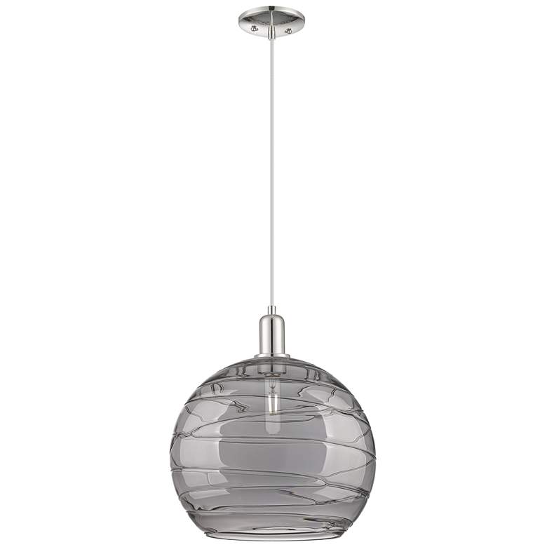 Image 1 Arcadia Athens 14"W Polished Nickel Cord Pendant w/ Smoke Deco Shade
