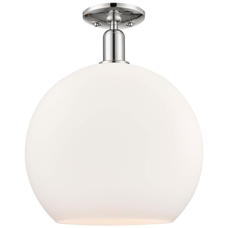 Image 1 Arcadia Athens 14"W Polished Nickel Semi-Flush w/ Matte White Shade