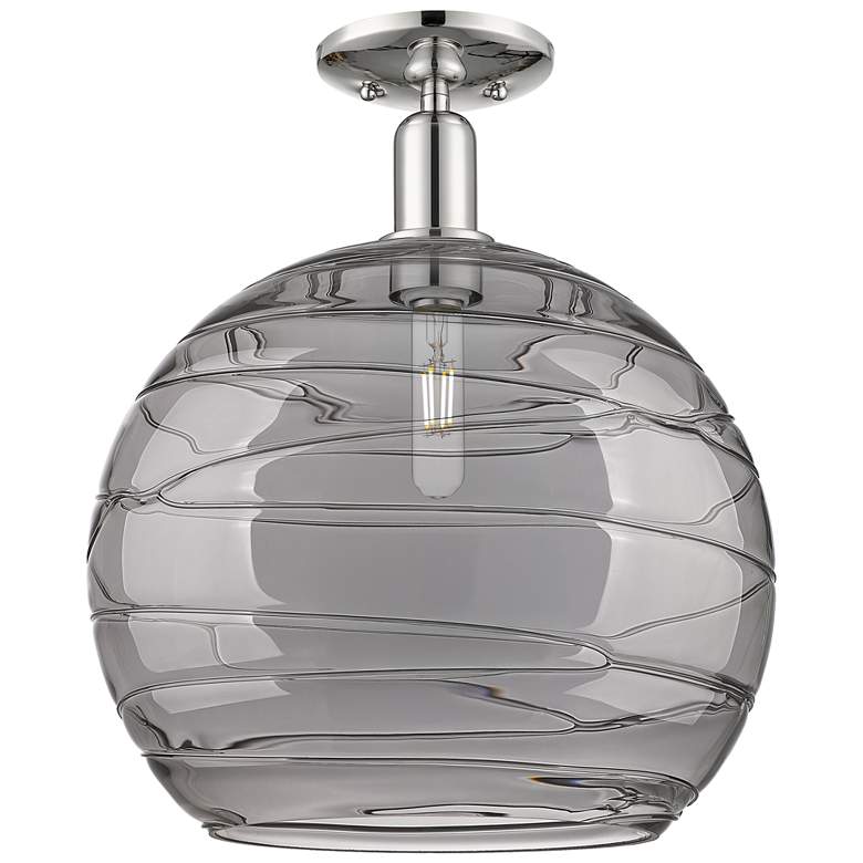Image 1 Arcadia Athens 14"W Polished Nickel Semi-Flush w/ Smoke Deco Shade