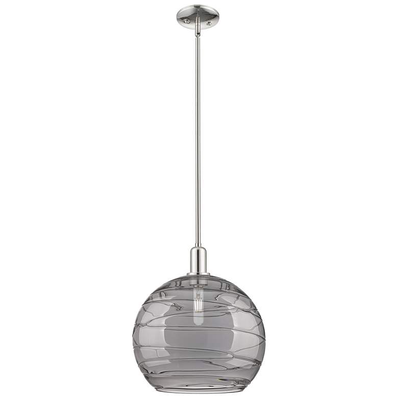 Image 1 Arcadia Athens 14"W Polished Nickel Stem Pendant w/ Smoke Deco Shade