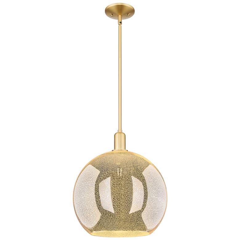 Image 1 Arcadia Athens 14"W Satin Gold Stem Hung Mini Pendant w/ Mercury Shade