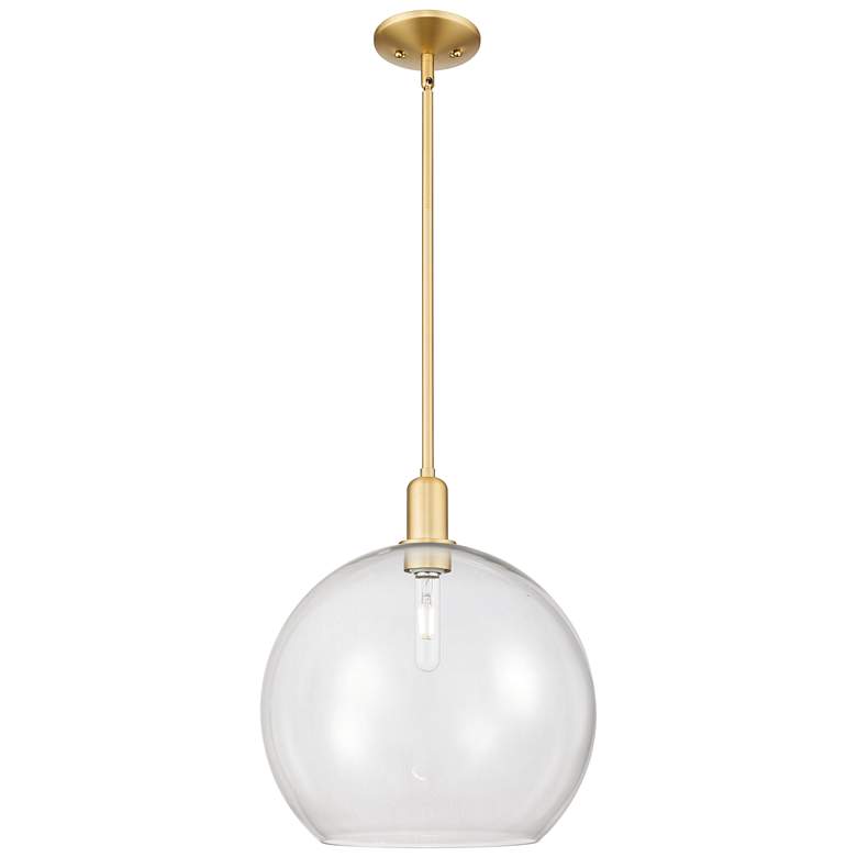 Image 1 Arcadia Athens 14"W Satin Gold Stem Hung Mini Pendant With Clear Shade