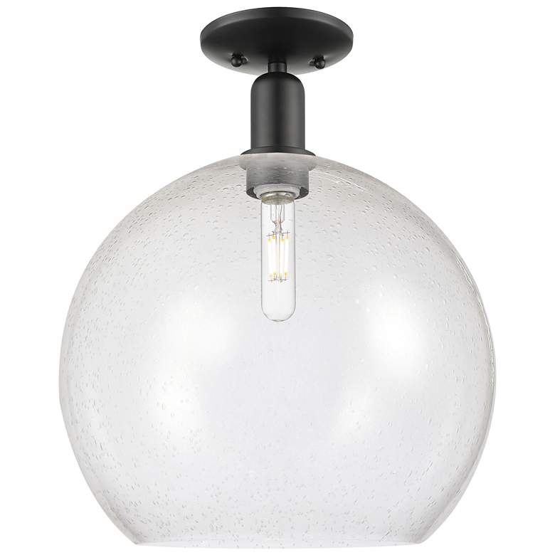 Image 1 Arcadia Athens 14" Wide Matte Black Semi.Flush Mount With Seedy Shade