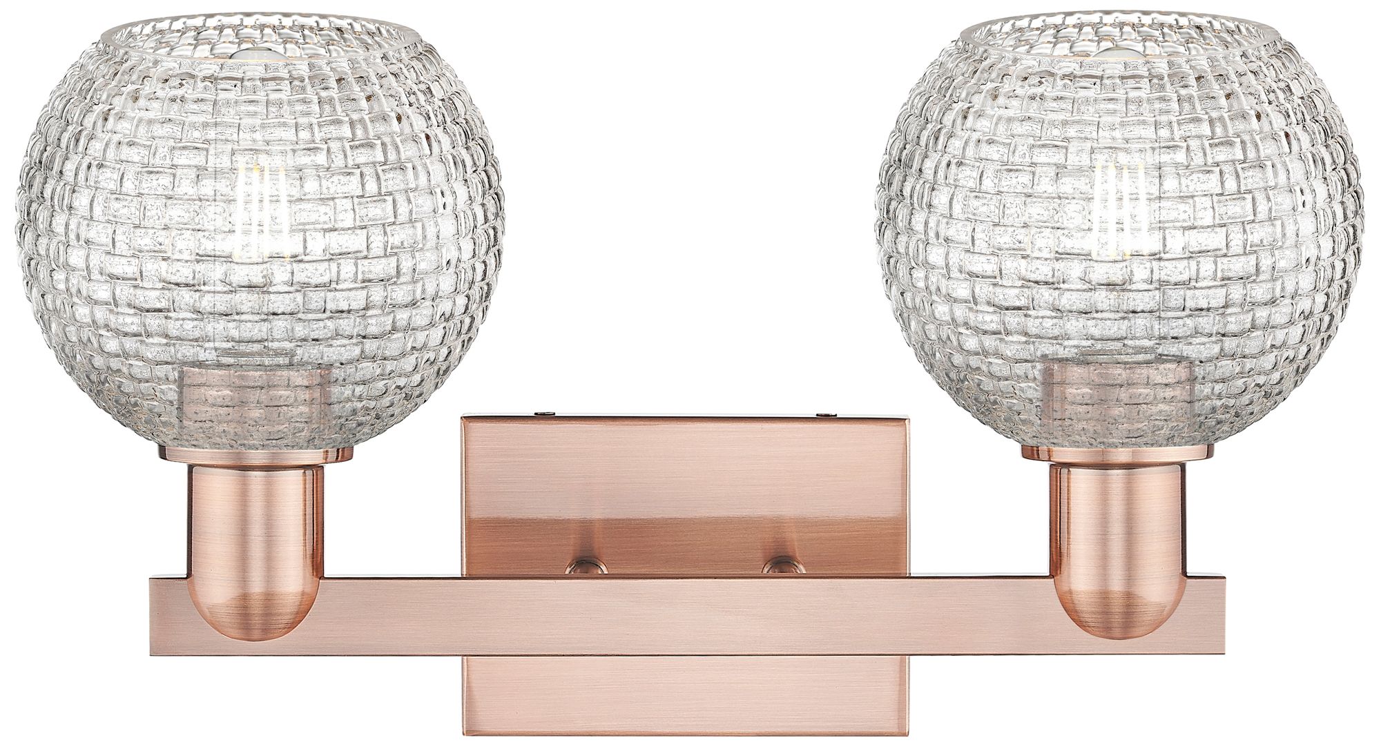 Image 2 Arcadia Athens 17"W 2-Lt Copper Bath Light w/ Clear Basketweave Shade more views