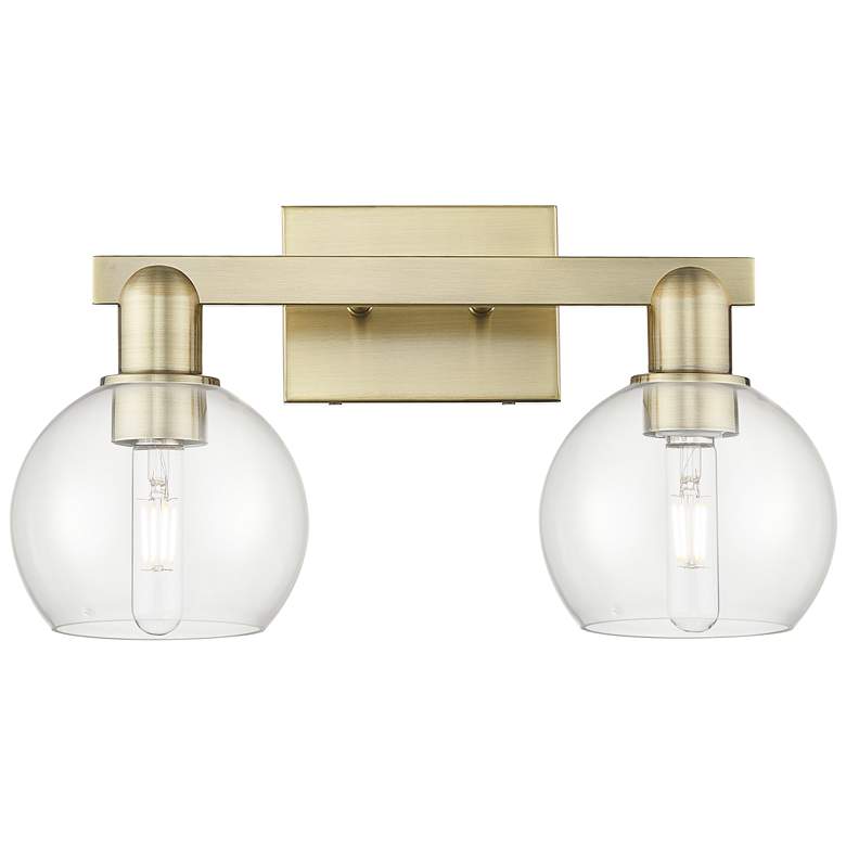 Image 1 Arcadia Athens 17"W 2 Light Antique Brass Bath Light With Clear Shade
