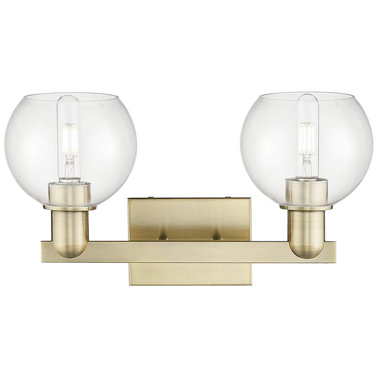 Image 2 Arcadia Athens 17"W 2 Light Antique Brass Bath Light With Clear Shade more views