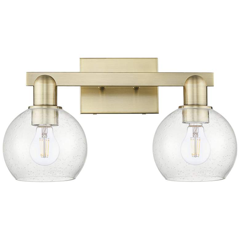 Image 1 Arcadia Athens 17"W 2 Light Antique Brass Bath Light With Seedy Shade
