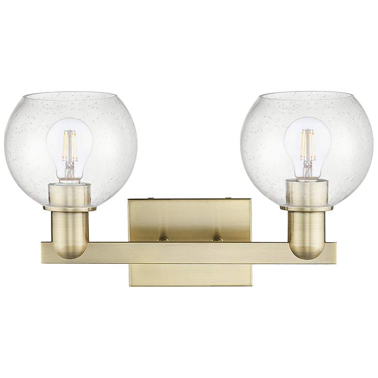 Image 2 Arcadia Athens 17"W 2 Light Antique Brass Bath Light With Seedy Shade more views