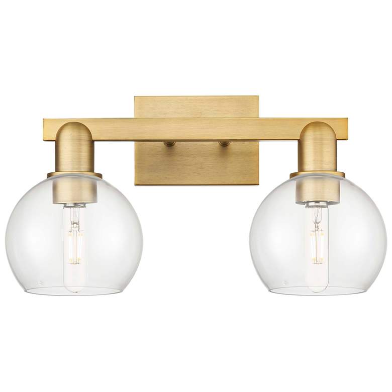 Image 1 Arcadia Athens 17"W 2 Light Brushed Brass Bath Light With Clear Shade