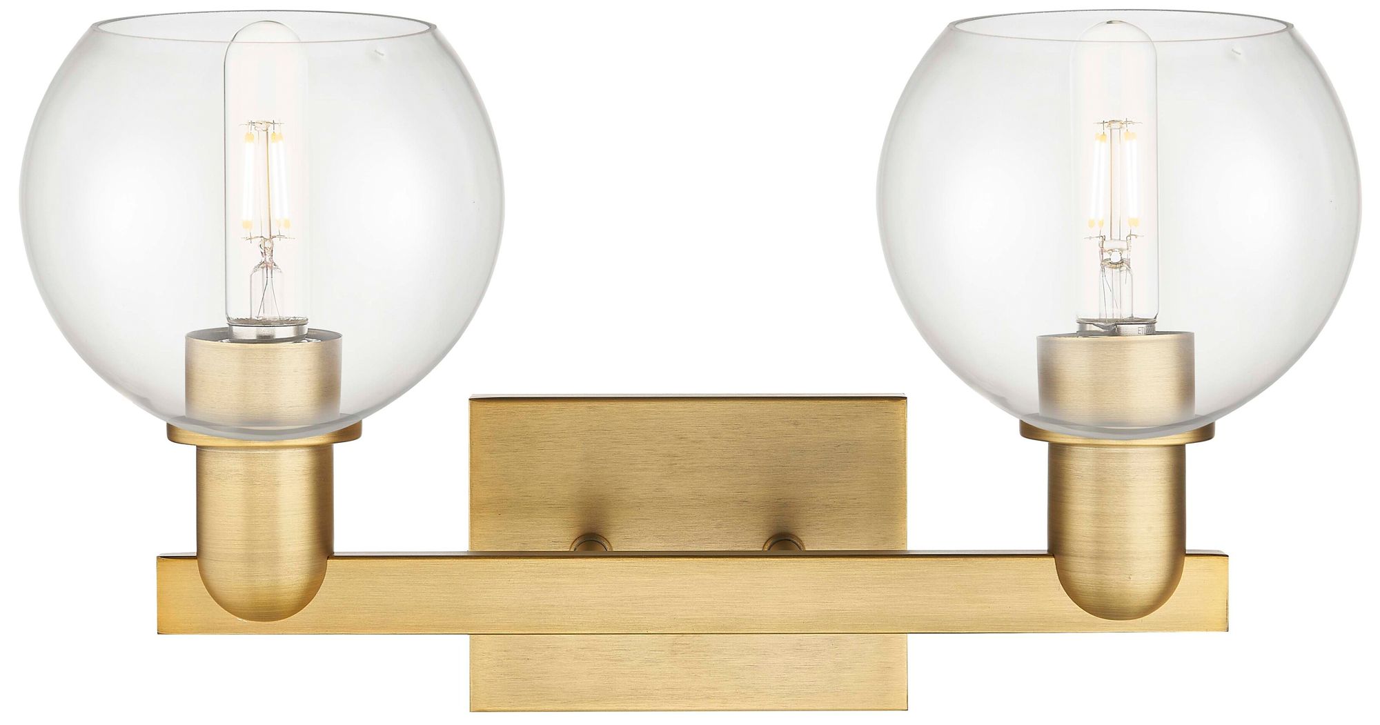 Image 2 Arcadia Athens 17"W 2 Light Brushed Brass Bath Light With Clear Shade more views