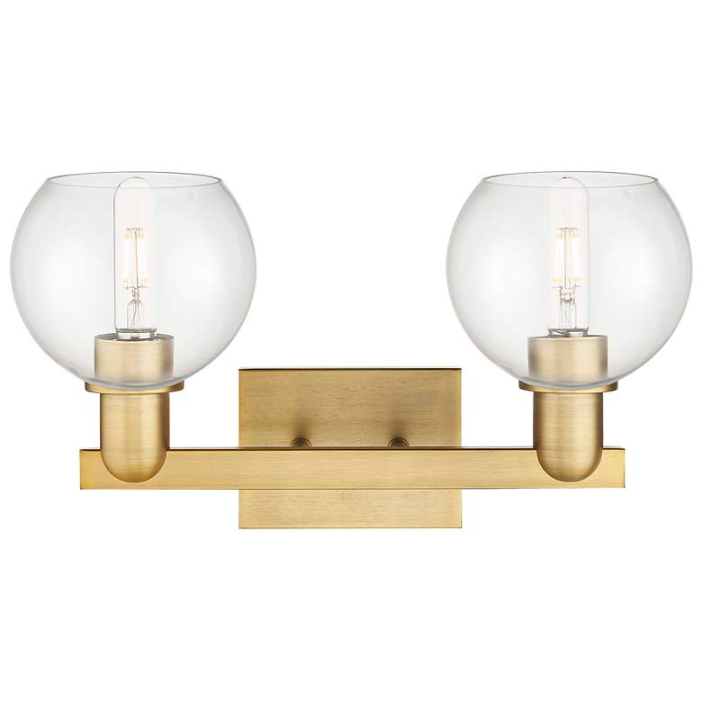 Image 2 Arcadia Athens 17"W 2 Light Brushed Brass Bath Light With Clear Shade more views