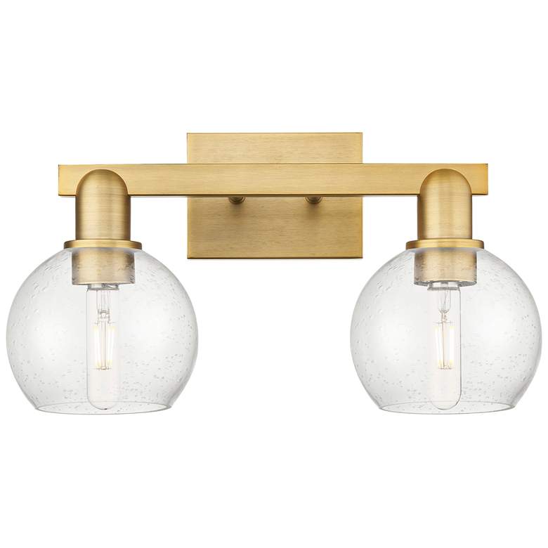 Image 1 Arcadia Athens 17"W 2 Light Brushed Brass Bath Light With Seedy Shade