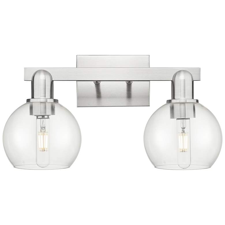 Image 1 Arcadia Athens 17"W 2 Light Brushed Nickel Vanity Light w/ Clear Shade