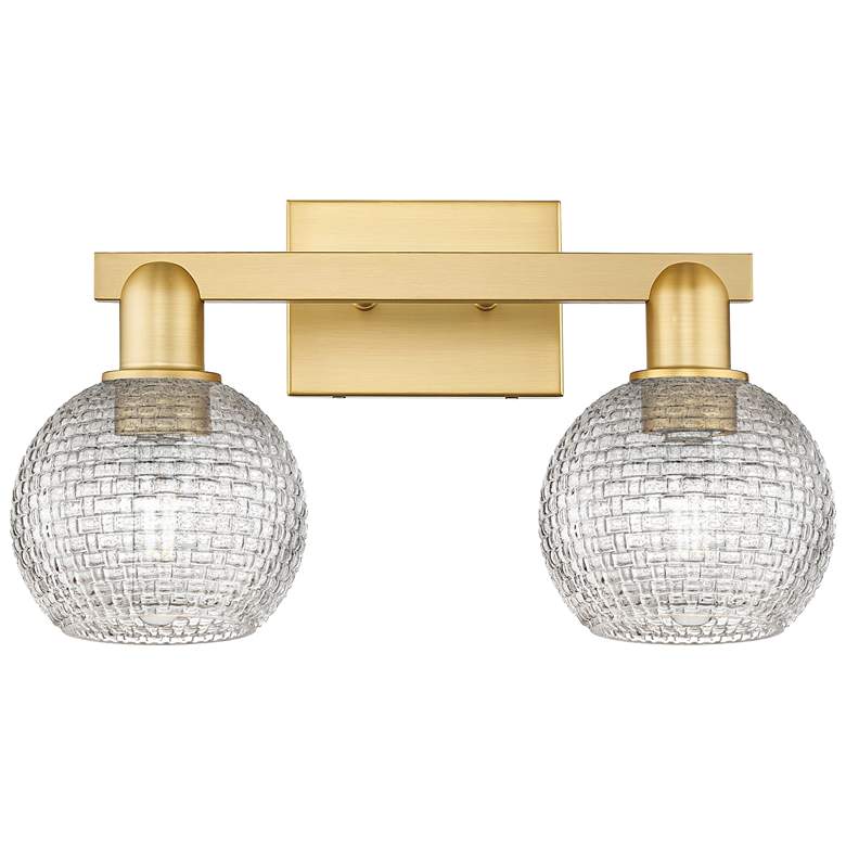 Image 1 Arcadia Athens 17"W 2 Light Gold Bath Light w/ Clear Basketweave Shade