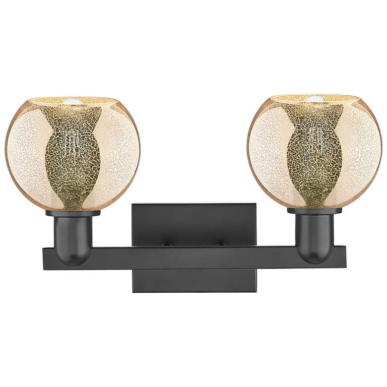 Image 2 Arcadia Athens 17"W 2 Light Matte Black Bath Light With Mercury Shade more views