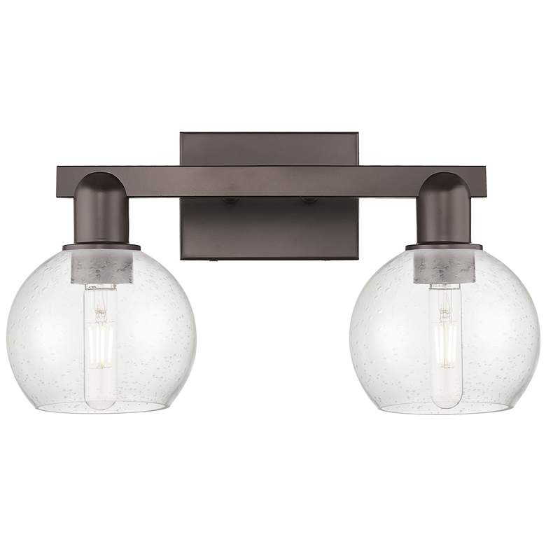 Image 1 Arcadia Athens 17"W 2 Light Oiled Bronze Vanity Light w/ Seedy Shade