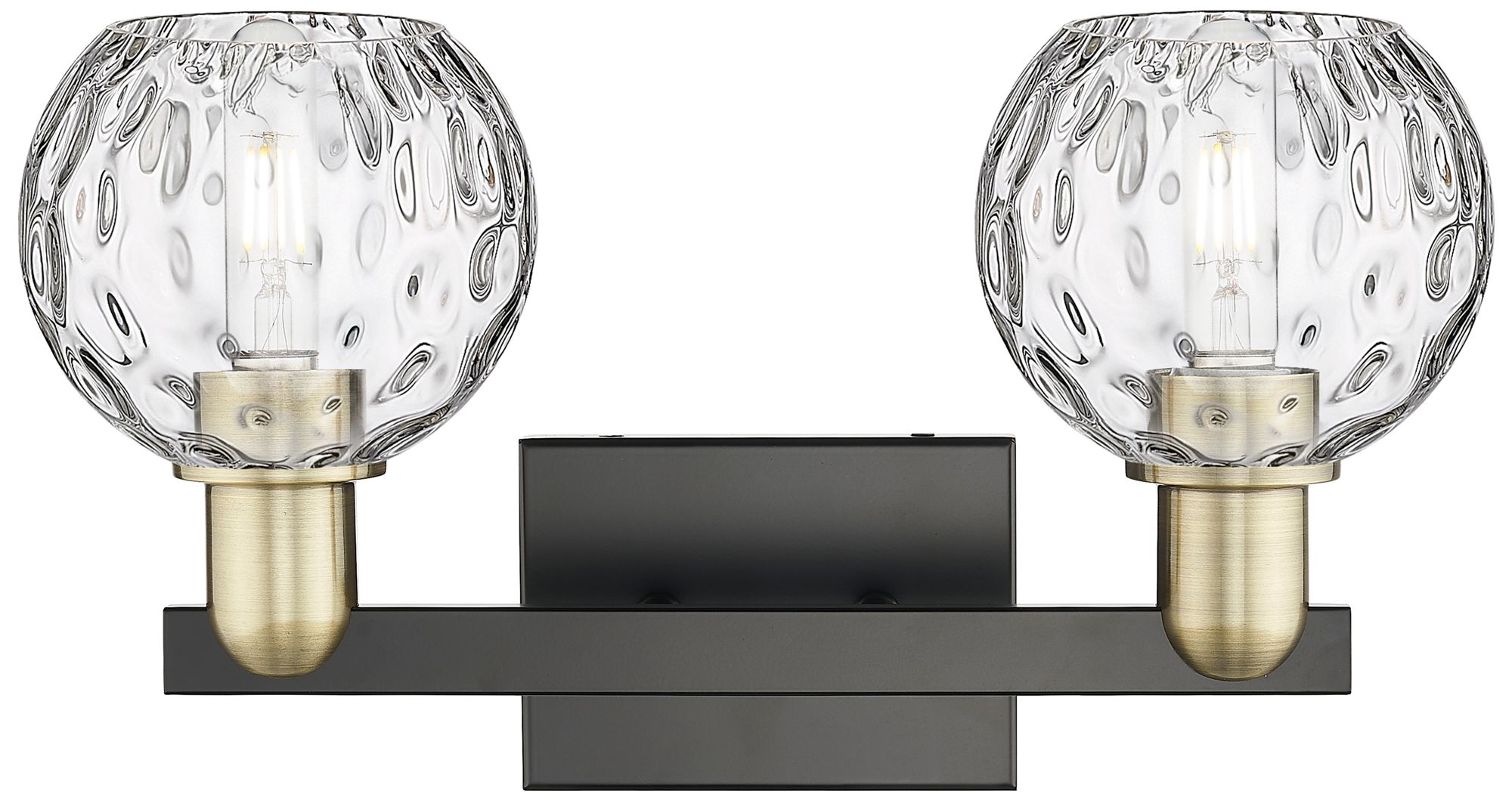 Image 2 Arcadia Athens 17"W 2-Lt Black Brass Bath Light w/ Water Glass Shade more views