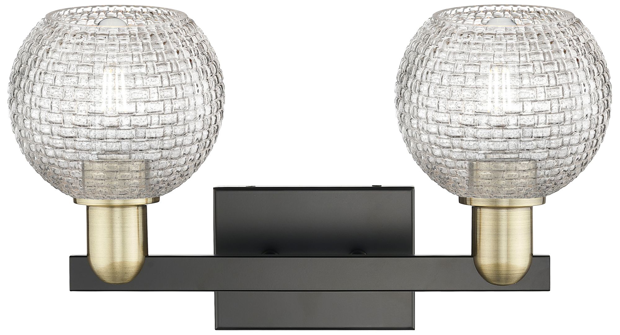 Image 2 Arcadia Athens 17"W 2-Lt Black Brass Vanity w/ Clear Basketweave Shade more views