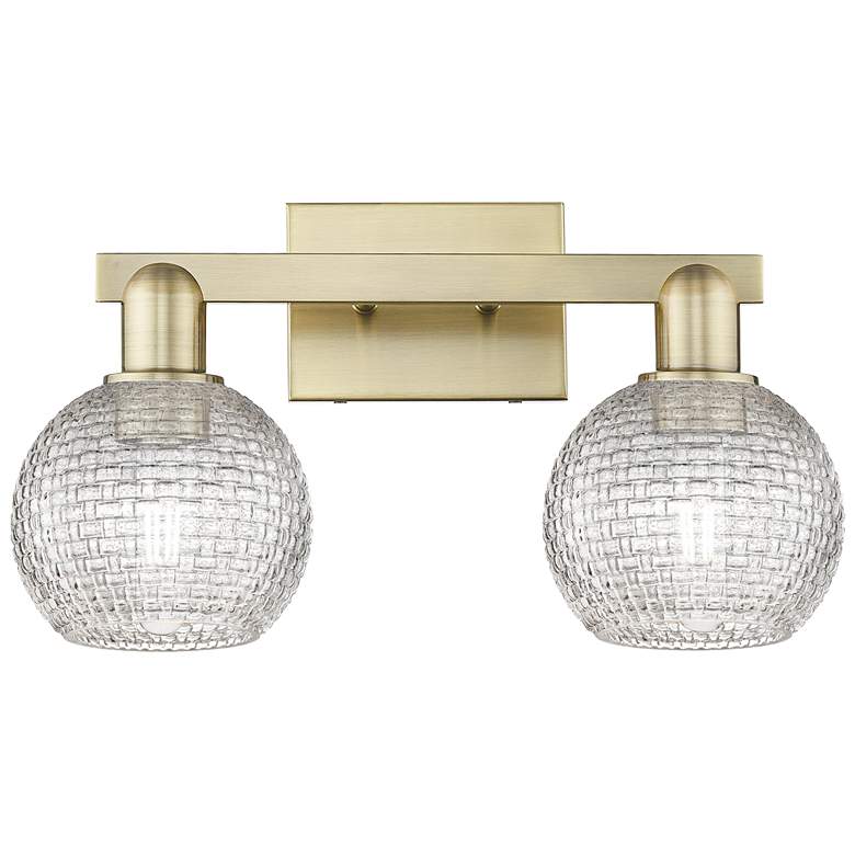 Image 1 Arcadia Athens 17"W 2-Lt Brass Bath Light w/ Clear Basketweave Shade
