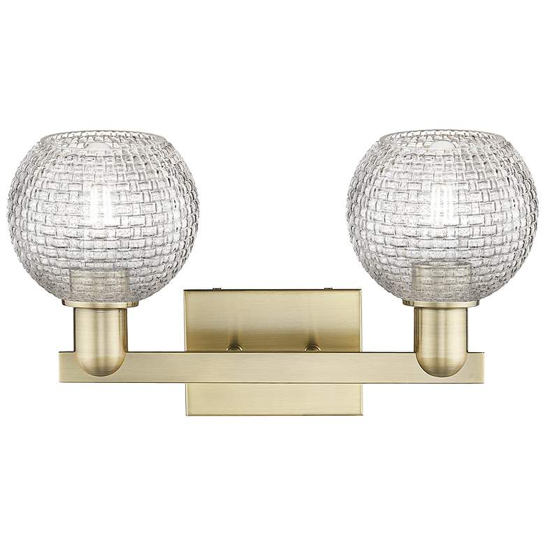 Image 2 Arcadia Athens 17"W 2-Lt Brass Bath Light w/ Clear Basketweave Shade more views