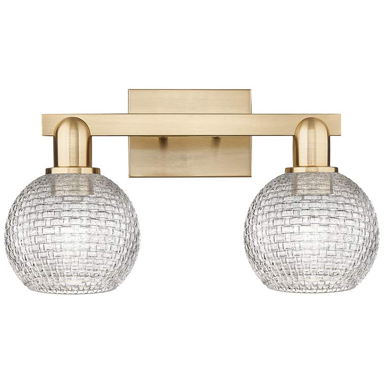 Image 1 Arcadia Athens 17"W 2-Lt Bronze Bath Light w/ Clear Basketweave Shade