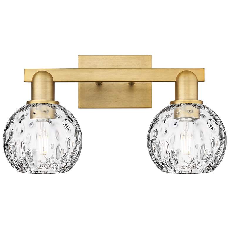 Image 1 Arcadia Athens 17"W 2-Lt Brushed Brass Bath Light w/ Water Glass Shade