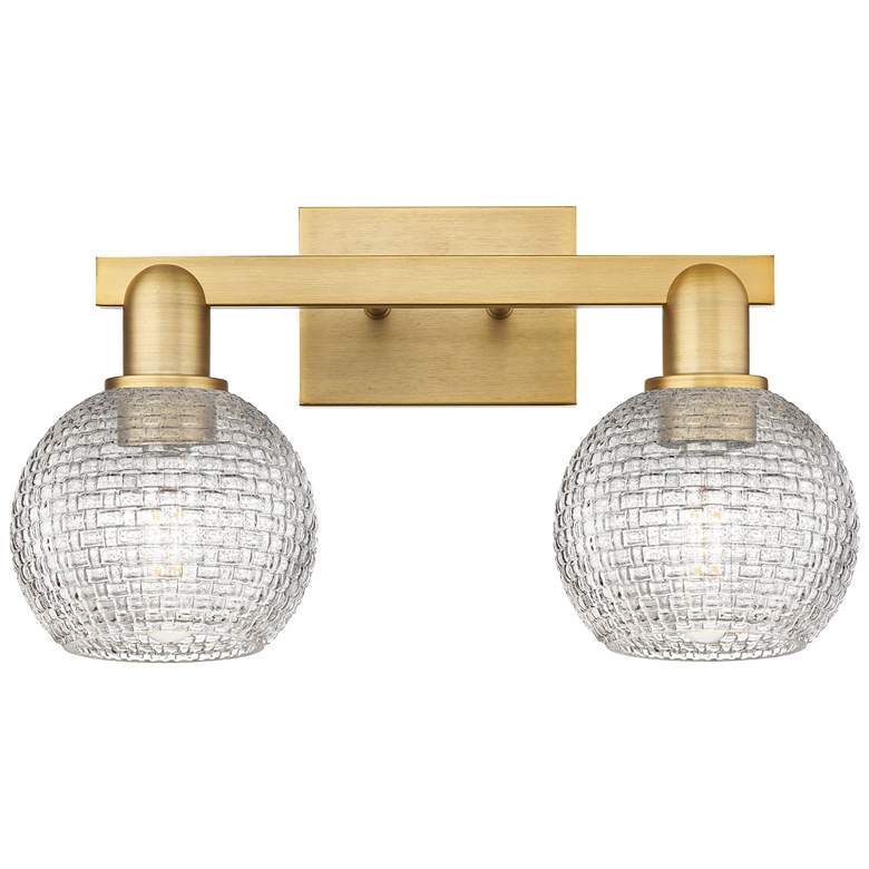Image 1 Arcadia Athens 17"W 2-Lt Brushed Brass Vanity w/ Basketweave Shade
