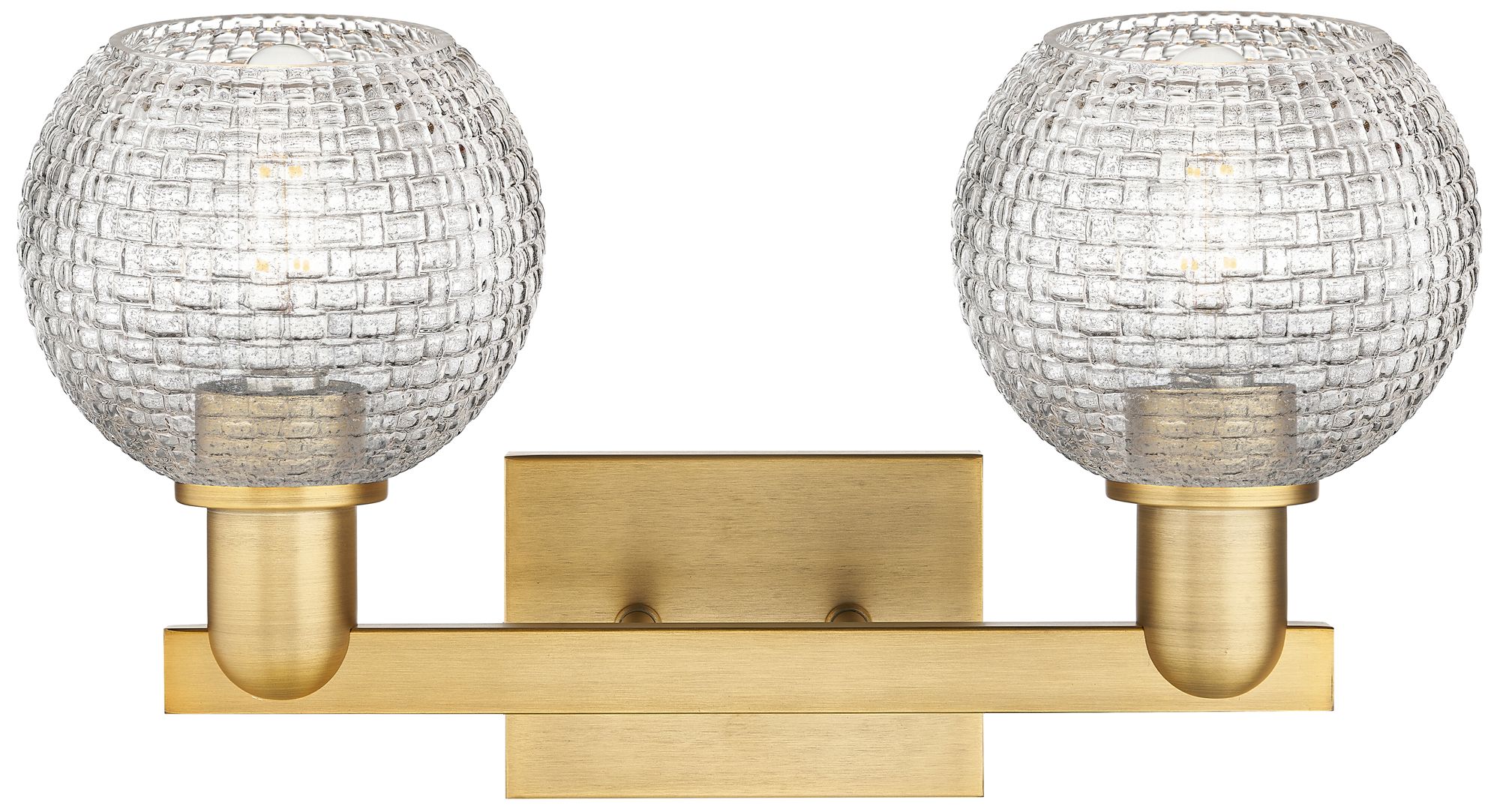 Image 2 Arcadia Athens 17"W 2-Lt Brushed Brass Vanity w/ Basketweave Shade more views