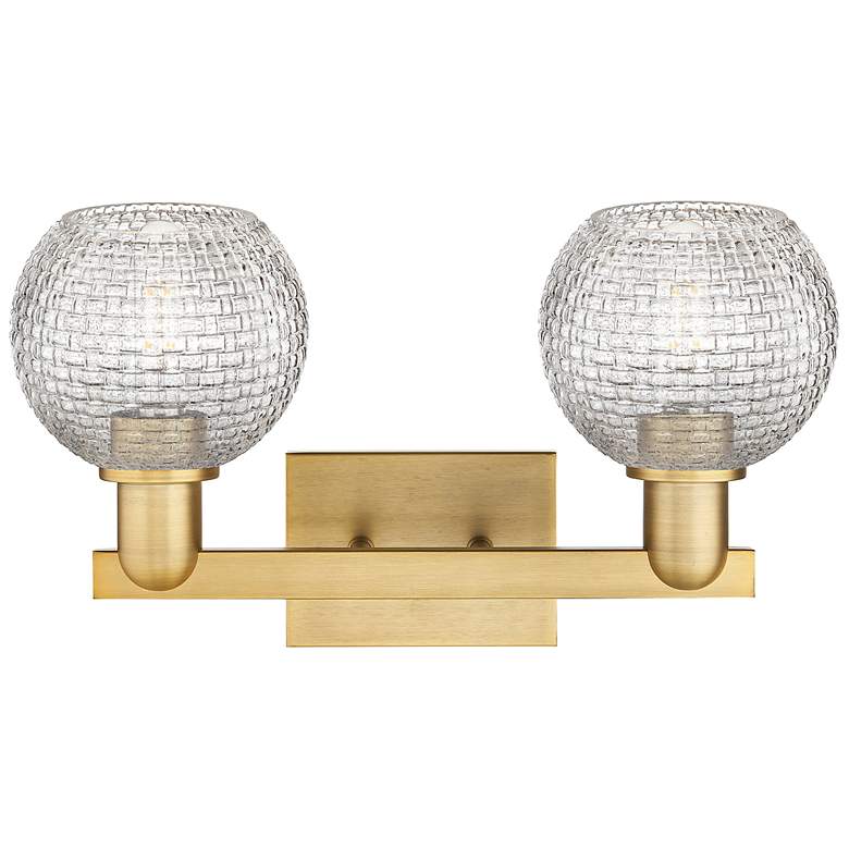 Image 2 Arcadia Athens 17"W 2-Lt Brushed Brass Vanity w/ Basketweave Shade more views