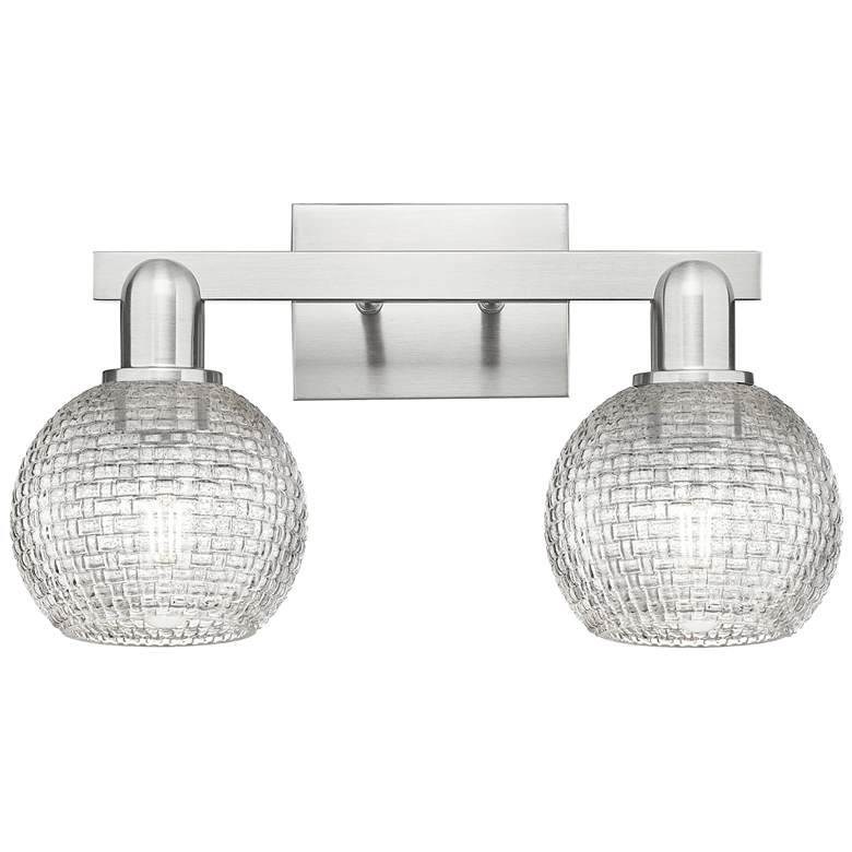 Image 1 Arcadia Athens 17"W 2-Lt Nickel Bath Light w/ Clear Basketweave Shade