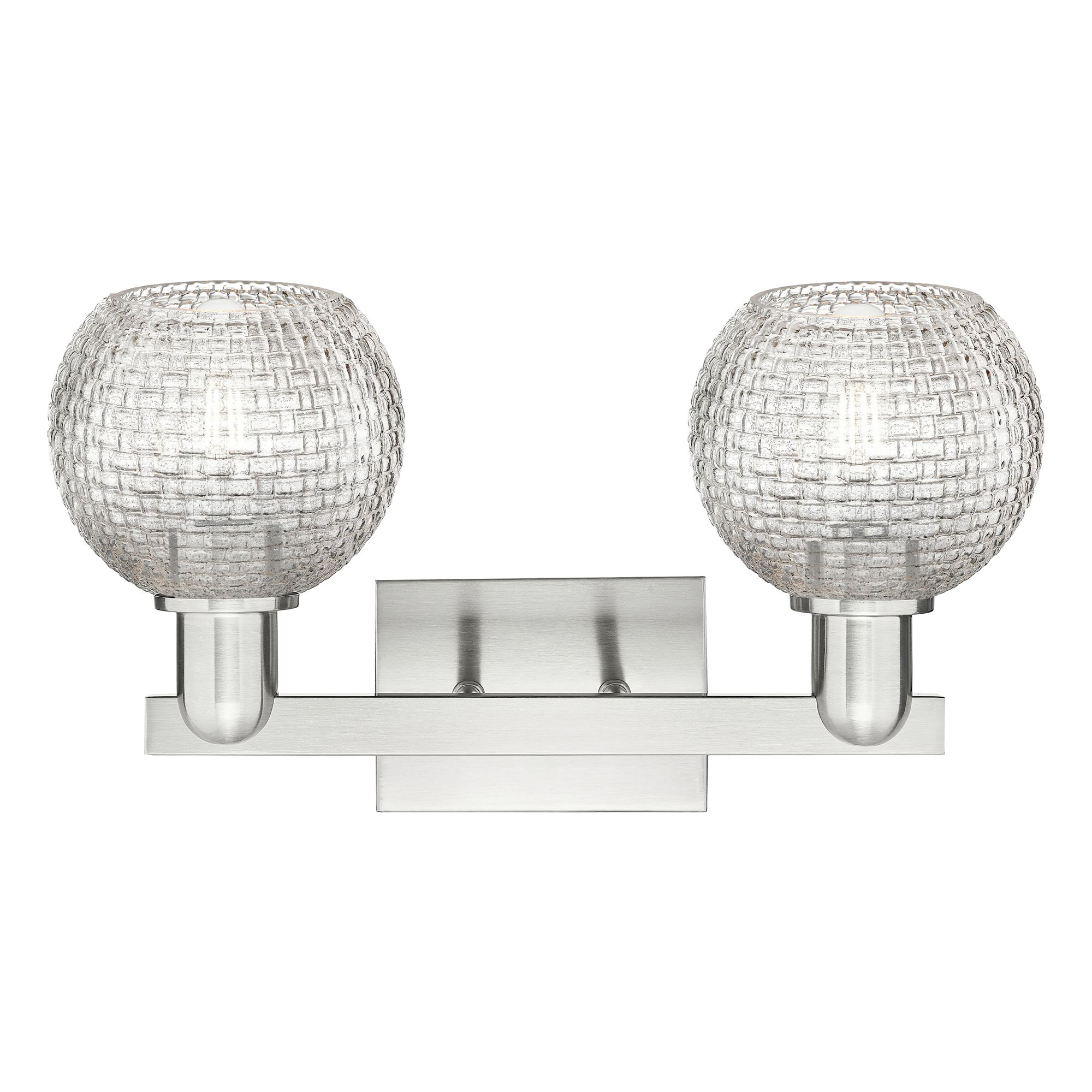 Image 2 Arcadia Athens 17"W 2-Lt Nickel Bath Light w/ Clear Basketweave Shade more views