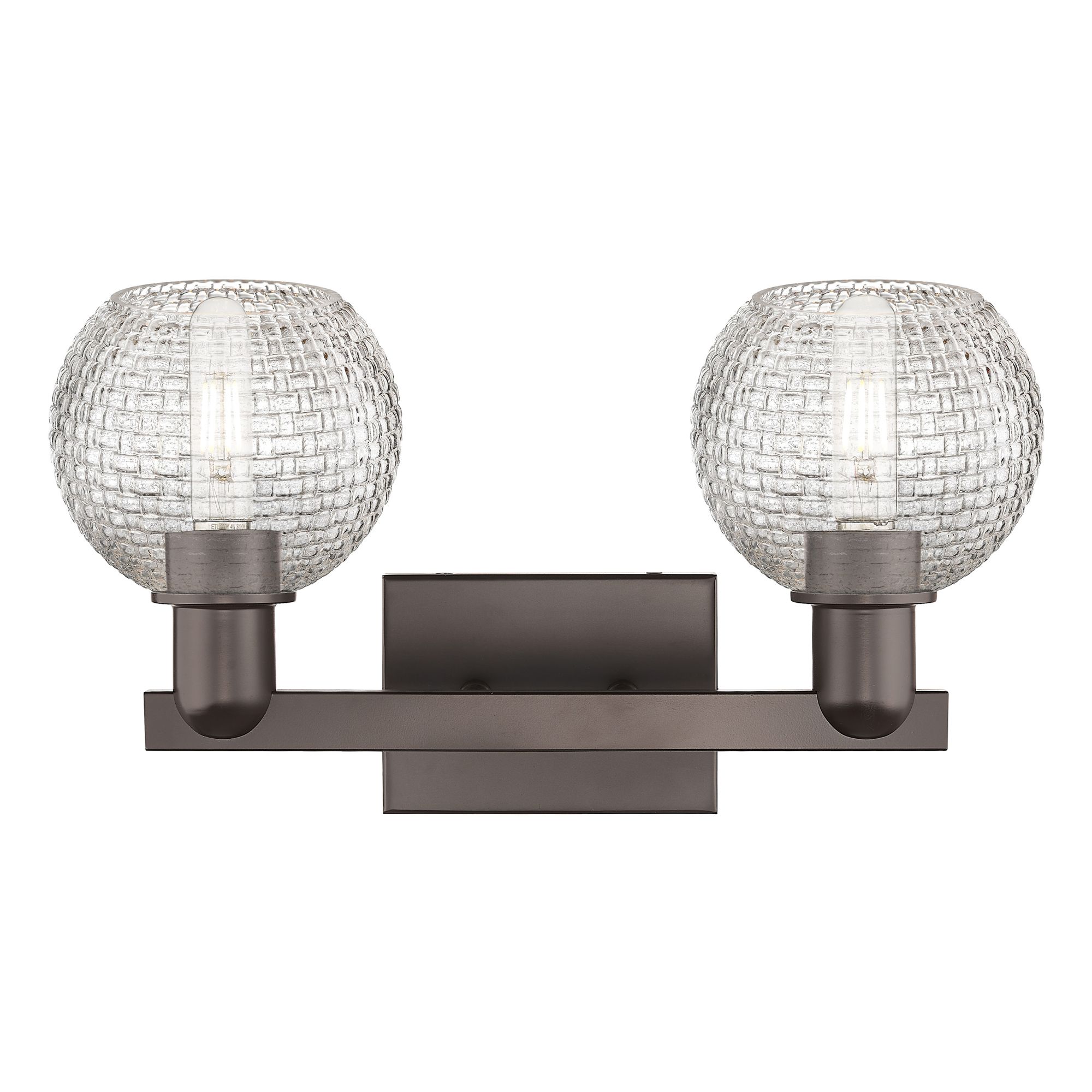 Image 2 Arcadia Athens 17"W 2-Lt Oiled Bronze Vanity w/ Basketweave Shade more views