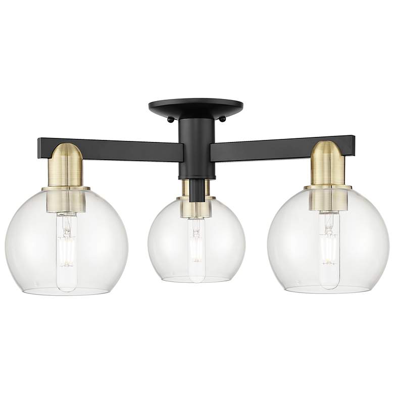 Image 1 Arcadia Athens 23"W 3 Light Black Brass Semi-Flush w/ Clear Shade