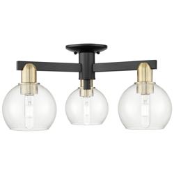 Arcadia Athens 23"W 3 Light Black Brass Semi-Flush w/ Clear Shade