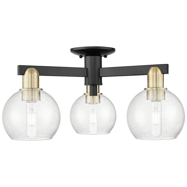 Image 1 Arcadia Athens 23"W 3 Light Black Brass Semi-Flush w/ Seedy Shade