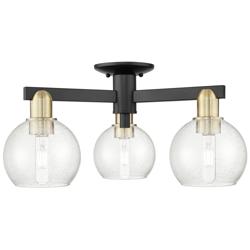 Arcadia Athens 23"W 3 Light Black Brass Semi-Flush w/ Seedy Shade