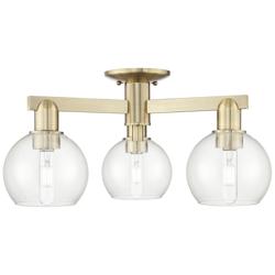 Arcadia Athens 23"W 3 Light Brass Semi.Flush Mount With Clear Shade