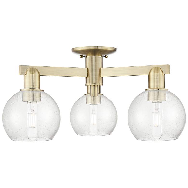 Image 1 Arcadia Athens 23"W 3 Light Brass Semi.Flush Mount With Seedy Shade